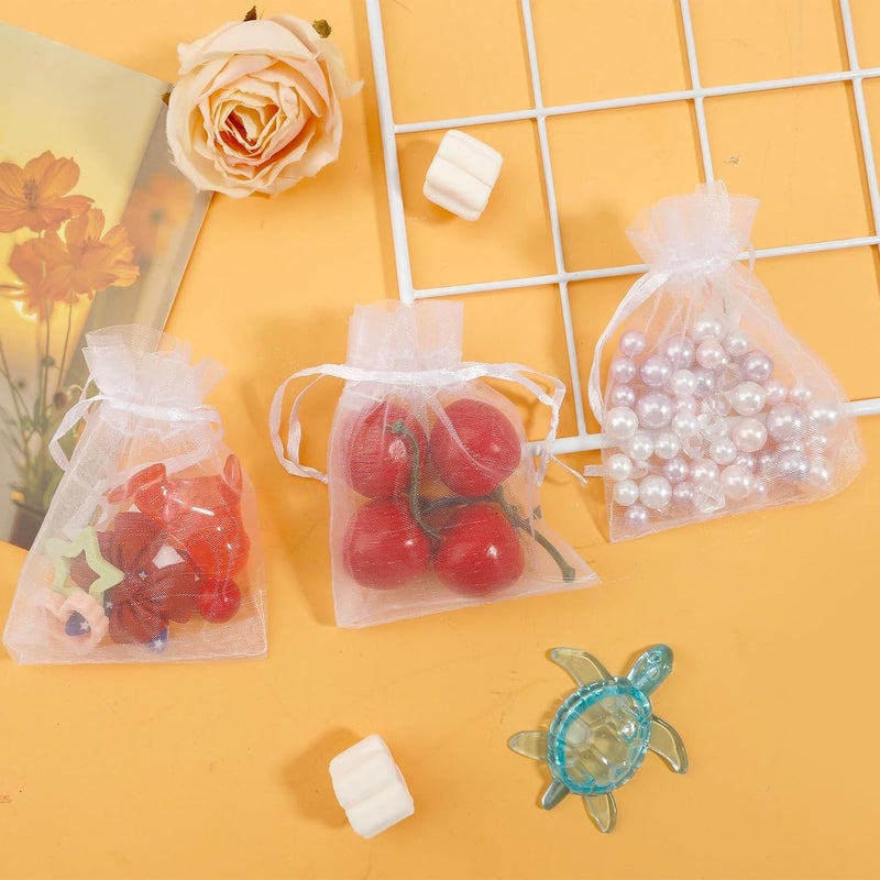 BOEIAC White Organza Bags - 100 Pcs, Sheer 3 x 4 Inch, Jewelry & Party Favor Bags with Drawstring, Mesh Gift Pouches for Wedding & Birthday - Image 3